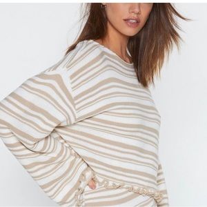 Nasty Gal Striped Sweater And Ruffle long sleeve and pants Lounge Set